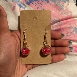 red iridescent Glass ornament handmade earrings